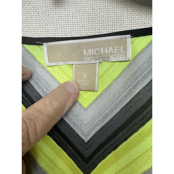 Michael Kors Maxi Black W/ Neon Geometric Design Drawstrings Stunning Dress Sz 8 - Picture 12 of 16